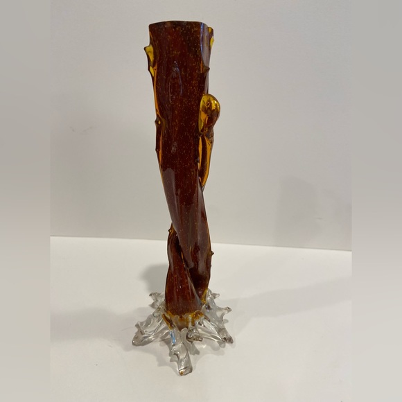 Vtg Antique Thorn Tree Twig, Twisted Bud Vase Blown Glass 7.5” Tall - Picture 7 of 13